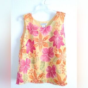 Pretty Draper's & Damon's Blouse Sleeveless Tank Orange Pink Floral Size PM